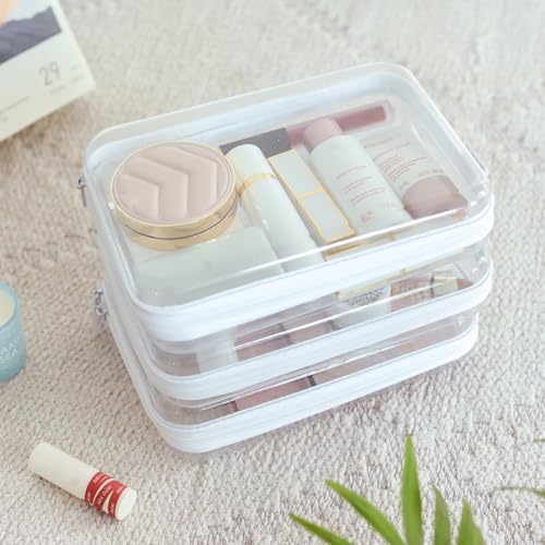 CoiiJoii 6PCS Clear Hard Shell Zipper Case,Portable Cosmetic Bag with Zipper,Kid's Toy Storage Organizer Bins,Hard Plastic Case,Clear Bags for Organizing - color: White, size: M6