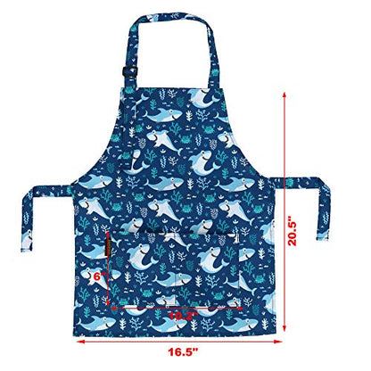 BeeGreen Kids Cooking Aprons 2 Pack, Adjustable Strap Toddler Art Apron with Front Pocket - color: Blue,light Blue