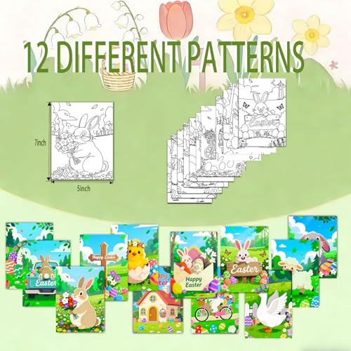 Niteform 12 Packs Easter Pre Drawn Canvas to Paint - 5x7 in Pre Printed Canvas Boards, Pre Stretched Outline Painting Kits for Beginners, Adults, Party Favors & Spring Craft Activities - style: 5*7-easter
