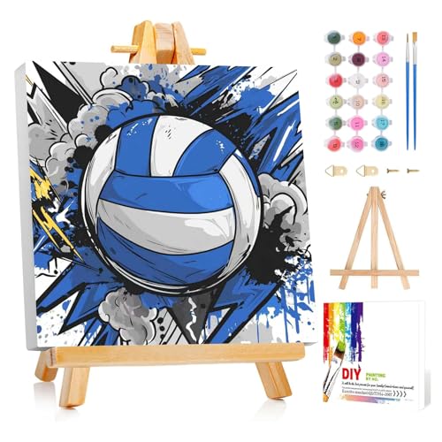 Reivworl Volleyball Paint by Numbers Kit for Kids with Frame 8×8 inch | Volleyball Paint by Number for Kids Age 6-8-12, Acrylic Paint by Numbers for Gifts and Decor - color: Style-17, size: 8×8inch