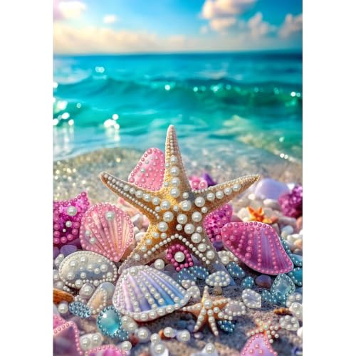 BSNRCH Beach Seashell Diamond Art Pearl Painting Kit, DIY Pearl Art Painting, Beach Pearl Diamond Painting Kits, Handmade Gem Dot Picture Craft for Home Wall Decor 12x16 inch Seashell - color: Beach Seashell
