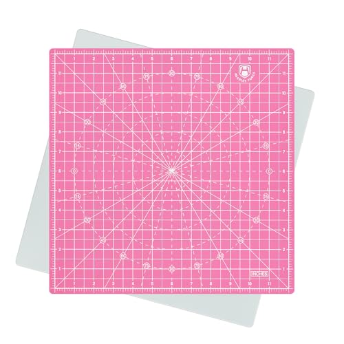 Headley Tools 12"x12" Rotating Cutting Mat, Self Healing Mat with 360-Degree Rotation & Anti-Slip Base, Sewing Board Cutting Mat Perfect for Fabric Quilting Leather Hobby Project，Pink - color: Pink, size: 12"L x 12"W