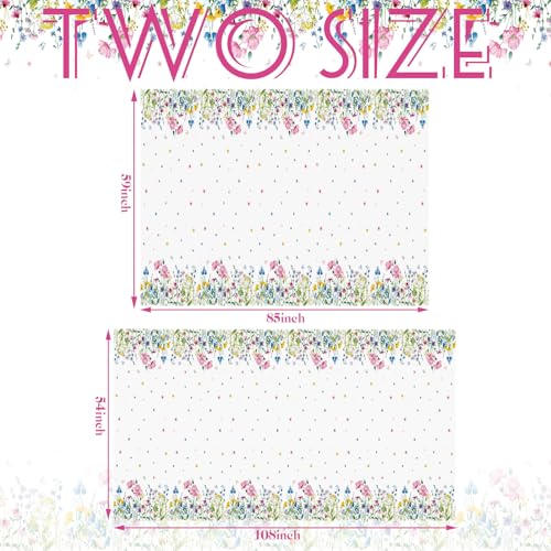 6 Pcs Summer Floral Tablecloth Butterfly Wildflower Plastic Disposable Tablecloth Rectangle Flower Table Cover for Summer Picnic Dining Birthday Tea Party Decorations (60 x 84 Inch) - size: 60 x 84 Inch