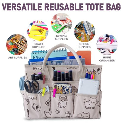 Cupohus Art Organizer Craft Storage Tote Bag with Pockets and Handles Pet - color: Pet Prints