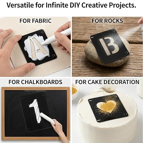 2 Inch Reusable Letter Stencils Symbol Numbers Craft Stencils, Black | 64 Pcs Interlocking Stencil Kit, For Painting on Wood, Wall, Fabric, Rock, Chalkboard, Sign, DIY Art Projects - color: black