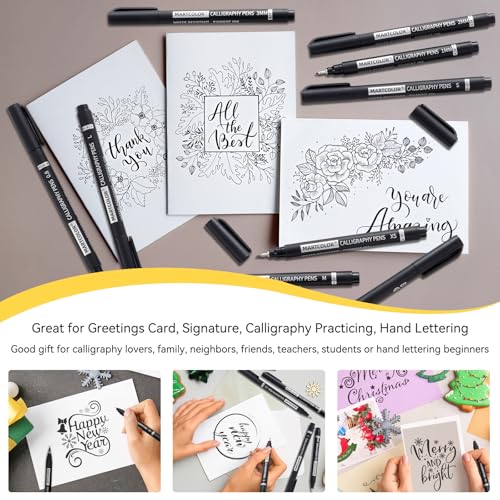 MARTCOLOR 9 Size Calligraphy Pens for Writing, Black Archival Ink Pens