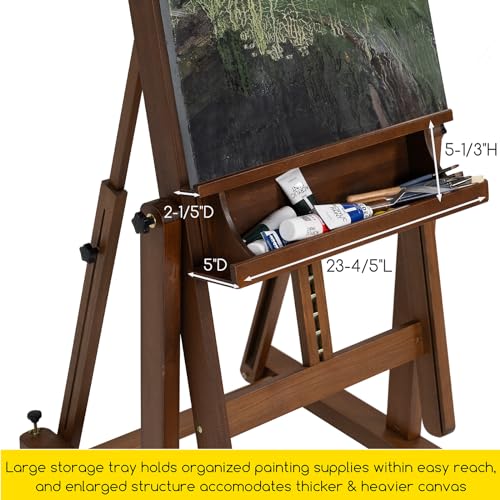 MEEDEN Enlarged Heavy-Duty H-Frame Easel: Artist Solid Beech Wooden Studio Easel - Professional Painting Art Easel Stand with 4 Lockable Wheels & Leveling Bolts - Hold Canvas up to 86" H,Walnut - color: Walnut, size: X-Large
