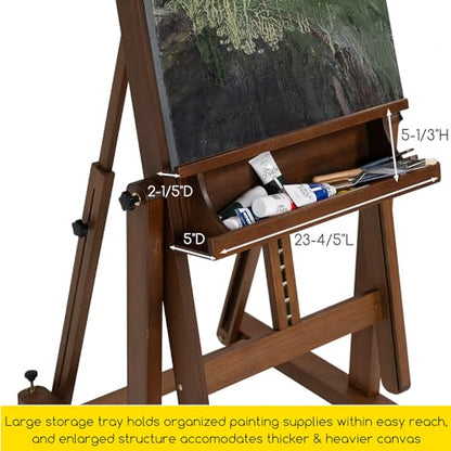 MEEDEN Enlarged Heavy-Duty H-Frame Easel: Artist Solid Beech Wooden Studio Easel - Professional Painting Art Easel Stand with 4 Lockable Wheels & Leveling Bolts - Hold Canvas up to 86" H,Walnut - color: Walnut, size: X-Large