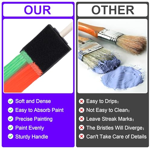 HINZIC 7Pcs Foam Paint Brushes, 2.97x6.29in, Black - size: 2 inch
