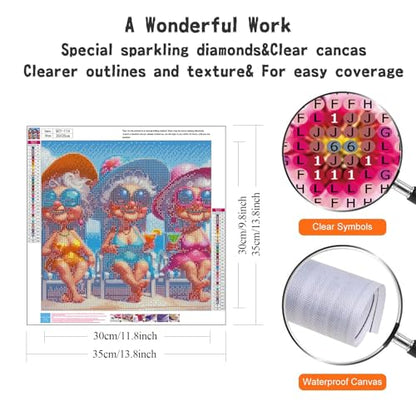 GUMITOON Old Ladies Diamond Art Kits for Adults-Full Drill Diamond Dots Paintings for Beginners, Round 5D Paint with Diamonds Pictures Gem Art Painting Kits DIY Crafts Kits 14"x14" QCY-114 - color: QCY-114