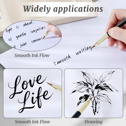M&G Calligraphy Pen Set, 1 Pcs Fountain Pen with 6 Pcs Refillable Black Ink Cartridges, Soft Brush Tip, Portable Calligraphy Brush Pens for Beginner Hand Lettering Writing Drawing Supplies (Black)