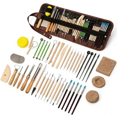 42PCS Pottery Tools Set – Clay Sculpting & Carving Tools Kit with Storage Roll Bag, Multi-Function for Air Dry Clay/Polymer Clay, Ideal for Beginners, Hobbyists & Artists