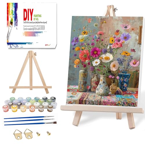 Ausanrl Flowers Framed Paint by Numbers Wooden Easel-Adult Paint by Number Kits on Canvas Framed,Paint by Number Adult,Paint by Numbers with Frame,Gifts and Home Wall Decor 12x16inch - color: Flowers B