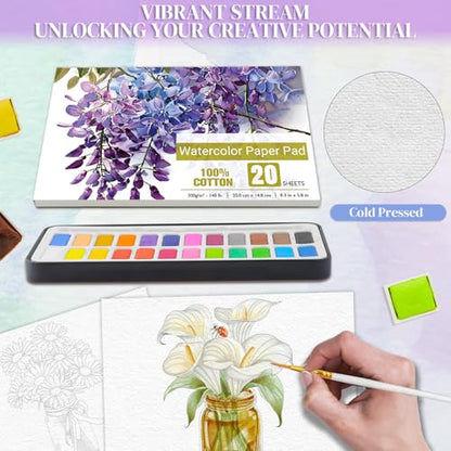 Watercolor Coloring Book Kit for Adults 24 Color Paint Set with Brush