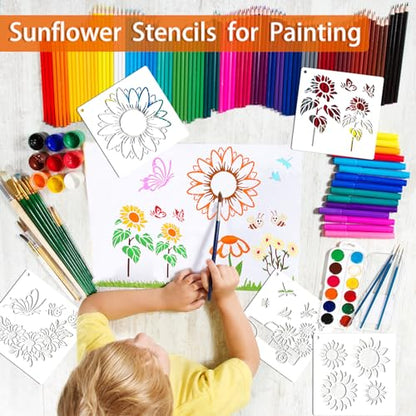 SUNFEEL 25Pack Sunflower Stencils for Painting – Painting Templates 6 x 6 in and 6 x 6 in Reusable Painted Painting Stencils， Stencils for Painting On Wood and Canvas, DIY Crafts Andfurniture - style: Sunflower