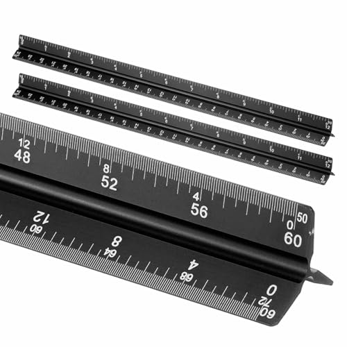 HARFINGTON 2 Pcs Architectural Scale Ruler, 12 Inch Standard Aluminum Alloy Architect Triangular Large Scale Laser-Etched Blueprint Drafting Ruler for Architects Engineers, Black - color: Black, size: 12 Inch