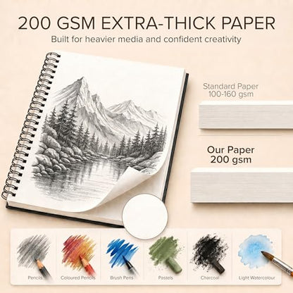Artist’s Sketchbook Hardcover – 200GSM Very Thick Paper – Spiral Sketch Book for Drawing and Mixed Media – Sketch Pad, Art Book - 5.8 x 8.5, 40 Sheets / 80 Pages - size: 5.8 x 8.5 inches