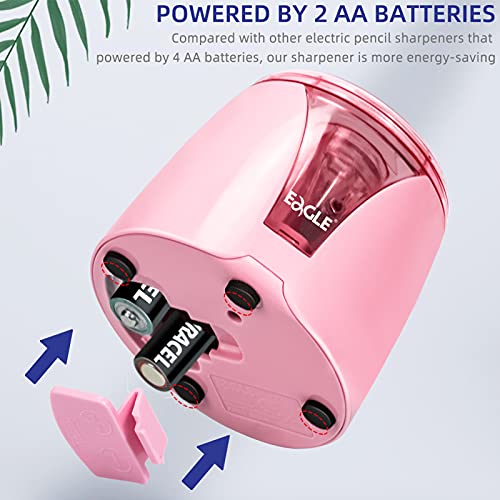 Eagle Electric Pencil Sharpener, Battery Powered, Large Shaving Holders, Carbon Steel Blades, Portable, Reusable and Replaceable Blade, Suitable for Kids, Home, School and Office use (Pink) - color: Pink