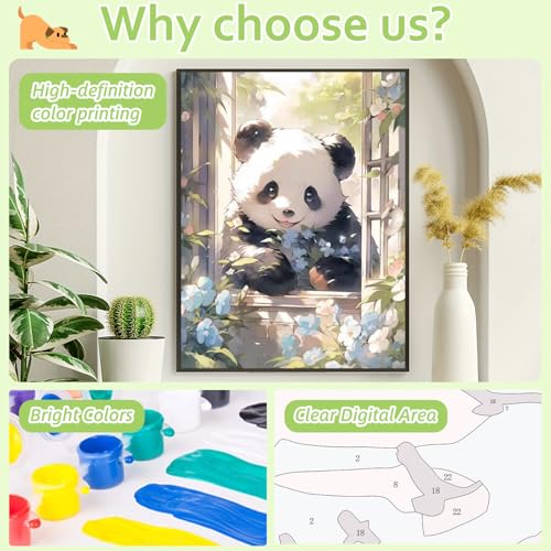 Reivworl Panda Paint by Numbers Kit for Adults Beginner 16×20 inch | Panda Paint by Number Kits 16×20 inch, Crafts on Canvas with Gifts. - color: 15-Panda