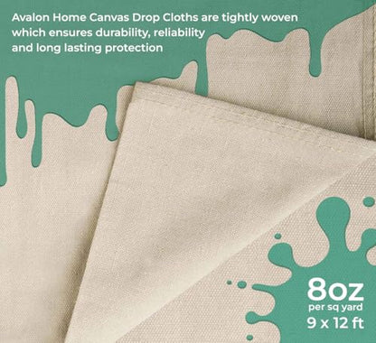 Canvas Drop Cloth for Painting 9x12 feet Pack of 4-8oz Painters Drop Cloths for Painting - All Purpose Canvas Tarps for Floor & Furniture Protection - Recycled Cotton Fabric - size: 9x12 Ft - 2 pc (Pack of 2)