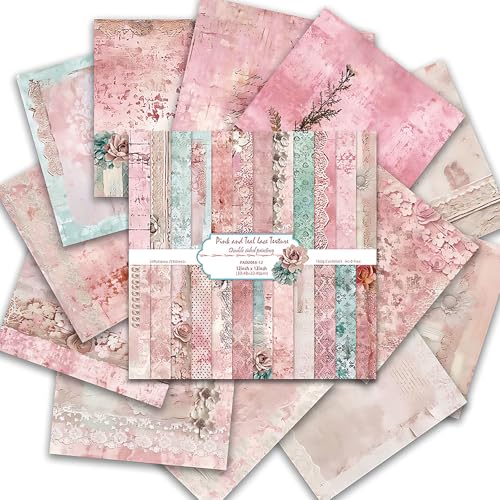 Scrapbook Paper 12x12 Inch, Double-Sided Decorative Craft Paper (Pink) | 24 Sheets/24 Designs Wooden-free Vintage Patterned Background Paper for DIY Card Making, Junk Journal,Collage Album Decor - color: Pink