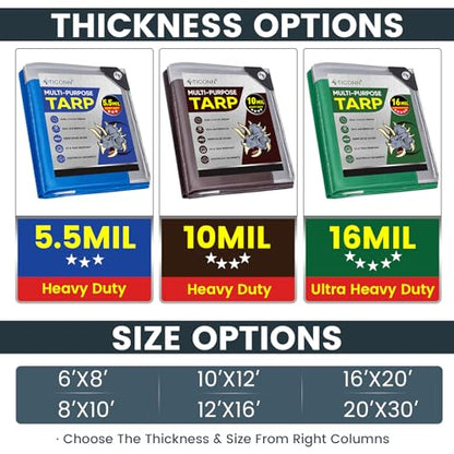 TICONN Heavy Duty Tarp Cover, Extra Thick Tarps Waterproof Tear and Rip Proof UV Resistant Tarpaulin with Reinforced Grommets and Edges (5.5 Mil, 16'x20') - color: Blue, size: 16'x20', 5.5 Mil