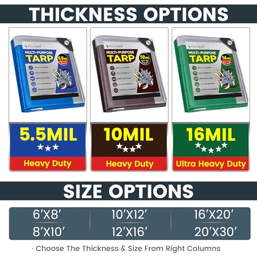 TICONN Heavy Duty Tarp Cover, Extra Thick Tarps Waterproof Tear and Rip Proof UV Resistant Tarpaulin with Reinforced Grommets and Edges (5.5 Mil, 10'x12') - color: Blue, size: 10'x12', 5.5 Mil