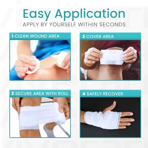 Vive Care XL Gauze Wrap Roll for Wounds (12 Count) Large Sterile Rolls - Individually Wrapped Medical Bandages HSA/FSA Approved - Extra Absorbent & Adhesive Gauze - 4"x4.1" Yards | Individually Wrapped Medical Bandages HSA/FSA Approved - Extra Absorbent &