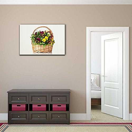 wall26 - Pansy Flower Canvas Wall Art - A Basket of Pansy Flowers - Gallery Wrap Modern Home Art | Ready to Hang - 12x18 inches - color: Pansy Art - 03, size: 18"L x 12"W