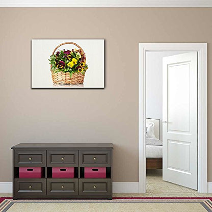 wall26 - Pansy Flower Canvas Wall Art - A Basket of Pansy Flowers - Gallery Wrap Modern Home Art | Ready to Hang - 12x18 inches - color: Pansy Art - 03, size: 18"L x 12"W