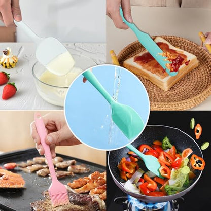 9-Piece Silicone Spatula Set with Brush & Jar Scrapers | 500°F heat resistant, non-scratch BPA-free silicone, seamless design, for cooking, baking, mixing, and jar scraping
