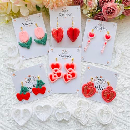 Heart Theme Polymer Clay Cutters – Molds, Clay Cutters for Polymer Clay, Clay Earring Tools Set - color: K color