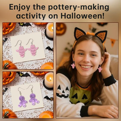 8pcs Halloween Clay Cutters for Polymer Clay Earrings | Spooky owl, bat, ghost, skull and doll shapes for clay earrings, charms, pendants and Halloween crafts - color: Halloween Devil
