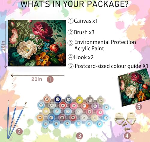 Arttoplus Flower Paint by Numbers Kit for Adults Canvas 16x20 inch - color: MT12500-US