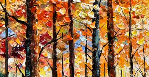Art Hand Painted Red Maple Forest Landscape Oil Painting Modern Abstract Art Home Wall Deco Art 24x48 inches - color: Dn183