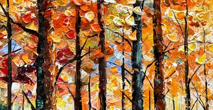 Art Hand Painted Red Maple Forest Landscape Oil Painting Modern Abstract Art Home Wall Deco Art 24x48 inches - color: Dn183