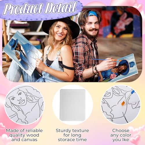 Harloon 36 Pcs 8 x 10 Inch Pre Drawn Canvas for Painting Afro Queen Pre Stretched Canvas Painting for Adults Sip and Paint Party Supplies Favor - style: Couples