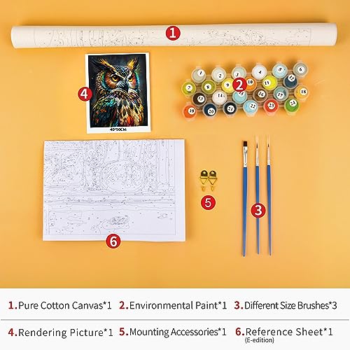 TUMOVO Abstract Owl Paint by Numbers Craft Kit for Adults | Animal Art on 16x20 Inch Unframed Canvas with Acrylic Paints and 3 Brushes Relaxing DIY Craft and Wall Decor