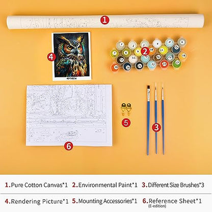 TUMOVO Abstract Owl Paint by Numbers Craft Kit for Adults | Animal Art on 16x20 Inch Unframed Canvas with Acrylic Paints and 3 Brushes Relaxing DIY Craft and Wall Decor