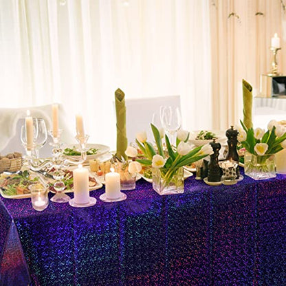 4 Pack Iridescent Purple Plastic Tablecloths Shiny Disposable Laser Rectangle Table Covers Holographic Foil Tablecloth Iridescent Kpop Birthday Bridal Wedding Party Decoration, 54"x108" - color: Purple