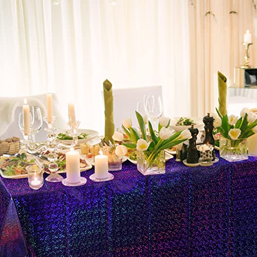 4 Pack Iridescent Purple Plastic Tablecloths Shiny Disposable Laser Rectangle Table Covers Holographic Foil Tablecloth Iridescent Kpop Birthday Bridal Wedding Party Decoration, 54"x108" - color: Purple