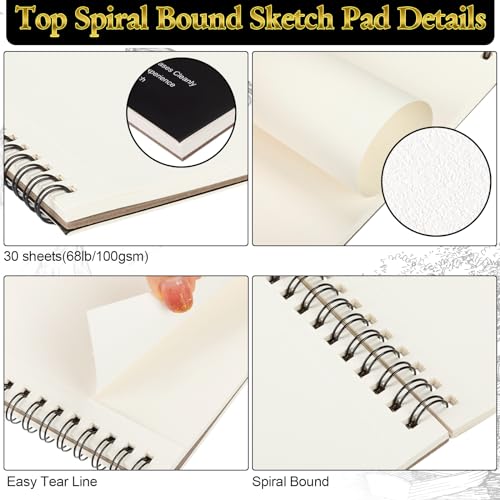 Humyoun 24 Pcs Top Spiral Bound Sketch Pad with Drawing Pencils Set, 5.5 x 8.5 Inch Sketchbook, 68lb(100gsm) Thick Paper, Charcoal & Graphite Pencils (12B-4H) for Shading, Artists & Beginners