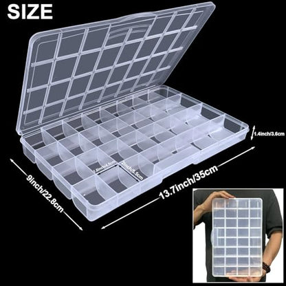 DUOFIRE 32 Grid Bead Organizer Box Clear Plastic Craft Storage 2 Pack - size: 32 Grids | 2 Pack