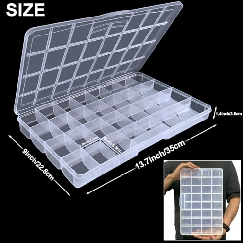 DUOFIRE 32 Grid Bead Organizer Box Clear Plastic Craft Storage 2 Pack - size: 32 Grids | 2 Pack