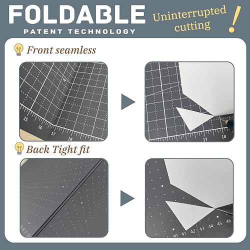 iMAT Flip Cutting Mat Note A1 Foldable Double-Sided Black | Inch grid front with cm dot back for dual-unit measuring. Large 24" x 36" workspace, ideal for crafts, sewing, and DIY - color: Black