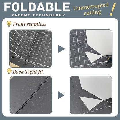 iMAT Flip Cutting Mat Note A1 Foldable Double-Sided Black | Inch grid front with cm dot back for dual-unit measuring. Large 24" x 36" workspace, ideal for crafts, sewing, and DIY - color: Black