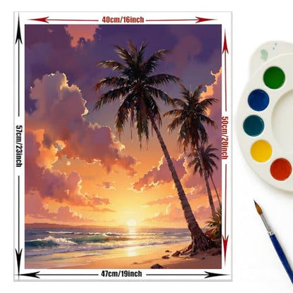 EnLvYY Paint by Numbers Kit for Adults 16x20in, DIY Acrylic Painting on Canvas, Beach Sunset with Tropical Palm Trees and Ocean Landscape, Unframed Beginner Wall Art, Gift for Friends and Family