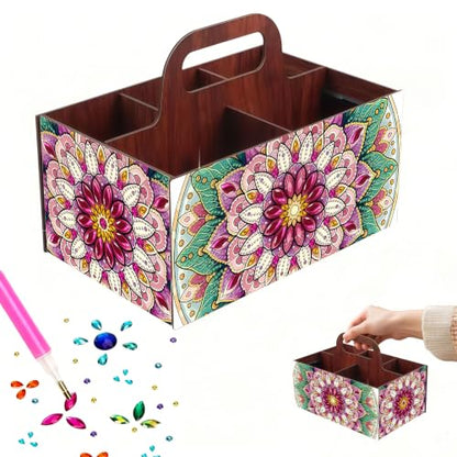 LSQFS Mandala Wooden Diamond Painting Storage Box with Handle for Adults - color: Mantra