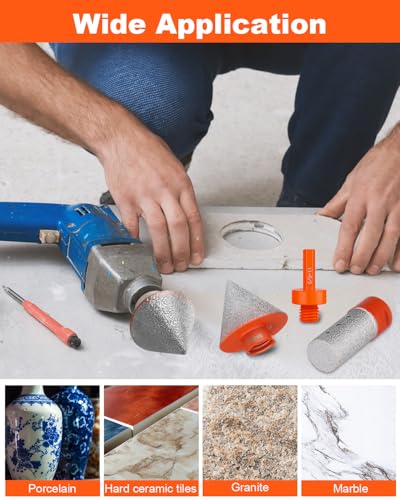 3 PCS Diamond Beveling Chamfer Bits Set, with 5/8-11 Thread Adapter | Tile Cone Grinder Bit, 1" Diamond Drill Bits for Hole Enlarging Trimming Grinding in Tile, Marble, Glass, Granite,Ceramic