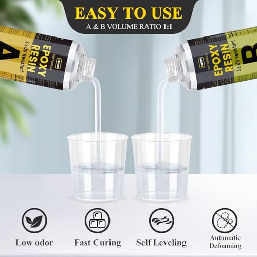 TAKIMO 32OZ 3X UV Resistant Crystal Clear Epoxy Resin Kit, 1:1 High Gloss | Non-Yellowing Formula, Bubble-Free, Self-Leveling, Art, Crafts, Jewelry, Casting, Coating and Tabletop Projects - size: 32 OZ